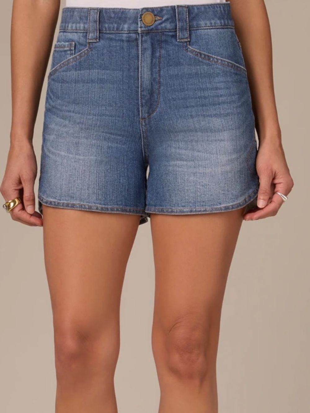 Wit & Wisdom Skyrise Dolphin Shorts with Whiskering Mid Blue Artisanal Denim 0